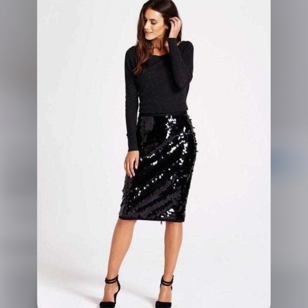 Who What Wear Black Sequin Pencil Skirt M/L